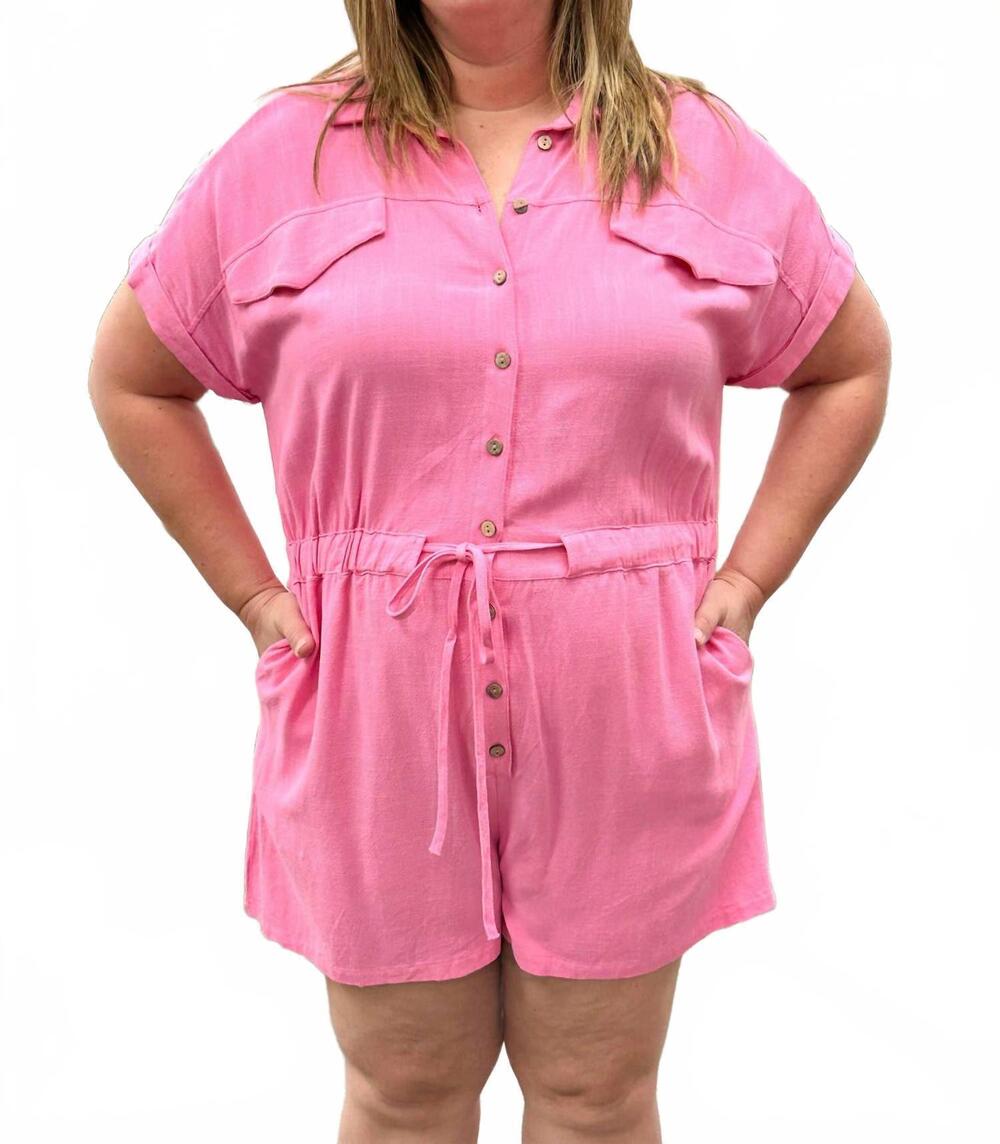 NEW SHE + SKY monique linen romper in pink